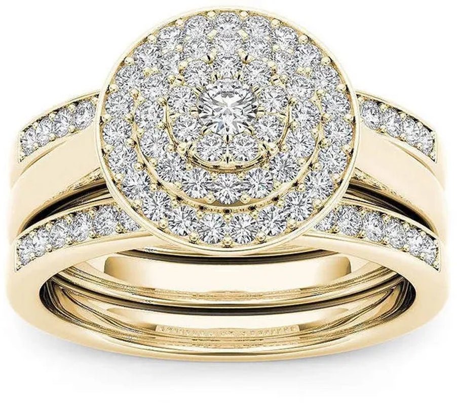 6 Styles Exquisite Women Ladies 18K Gold Natural White Sapphire Diamond Ring Set Anniversary Christmas Gift Engagement Bridal Wedding Jewelry Rings Size 6-10
