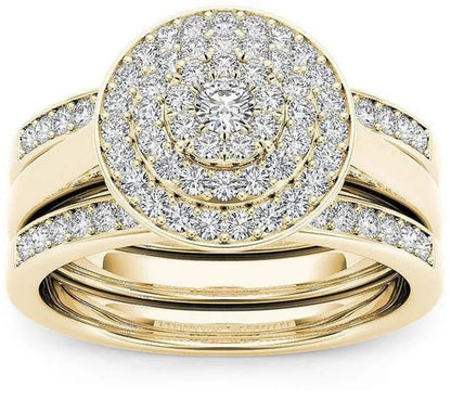 6 Styles Exquisite Women Ladies 18K Gold Natural White Sapphire Diamond Ring Set Anniversary Christmas Gift Engagement Bridal Wedding Jewelry Rings Size 6-10