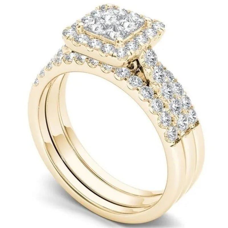 6 Styles Exquisite Women Ladies 18K Gold Natural White Sapphire Diamond Ring Set Anniversary Christmas Gift Engagement Bridal Wedding Jewelry Rings Size 6-10