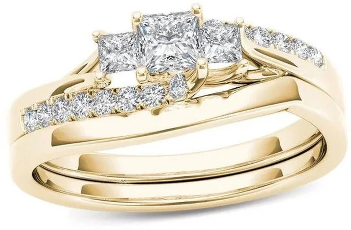 6 Styles Exquisite Women Ladies 18K Gold Natural White Sapphire Diamond Ring Set Anniversary Christmas Gift Engagement Bridal Wedding Jewelry Rings Size 6 - 10 - WORLD TIME VISITS