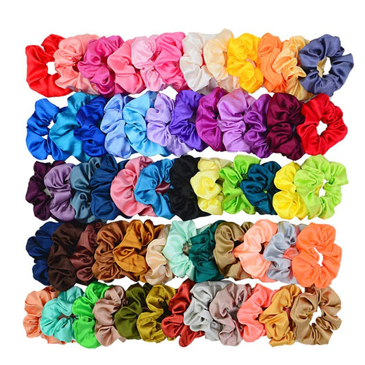 60 Colors Silk Large Satin Hair Scrunchies Elastic Hair Bobbles Ponytail Holder Hair Scrunchy Vintage Hair Ties Accessories for Women Girls - WORLD TIME VISITS
