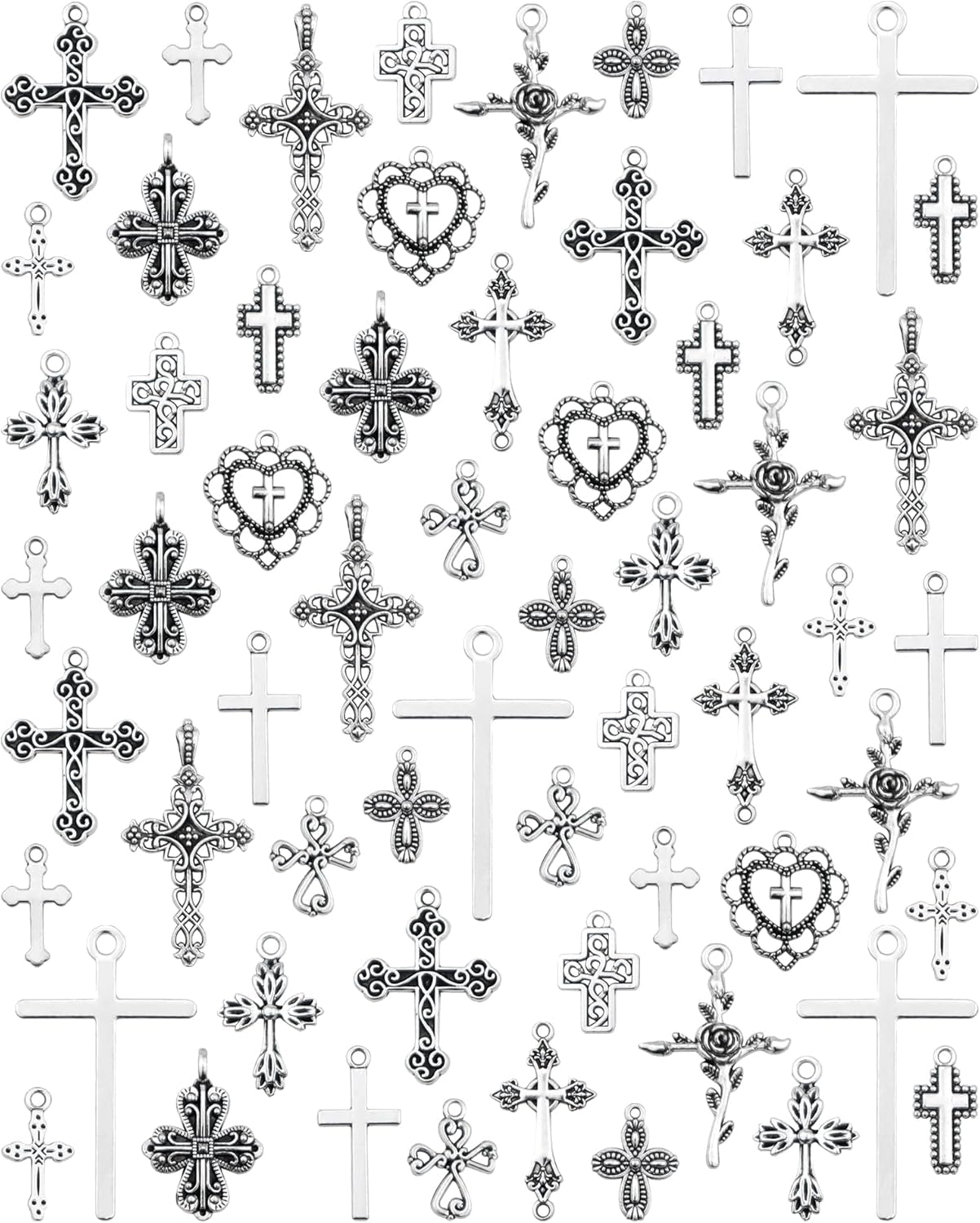 60 Pcs Antique Silver Cross Charms, Alloy Crucifix Pendant Connector for Bracelet Earrings Necklace Jewelry Making (15 Styles) - WORLD TIME VISITS