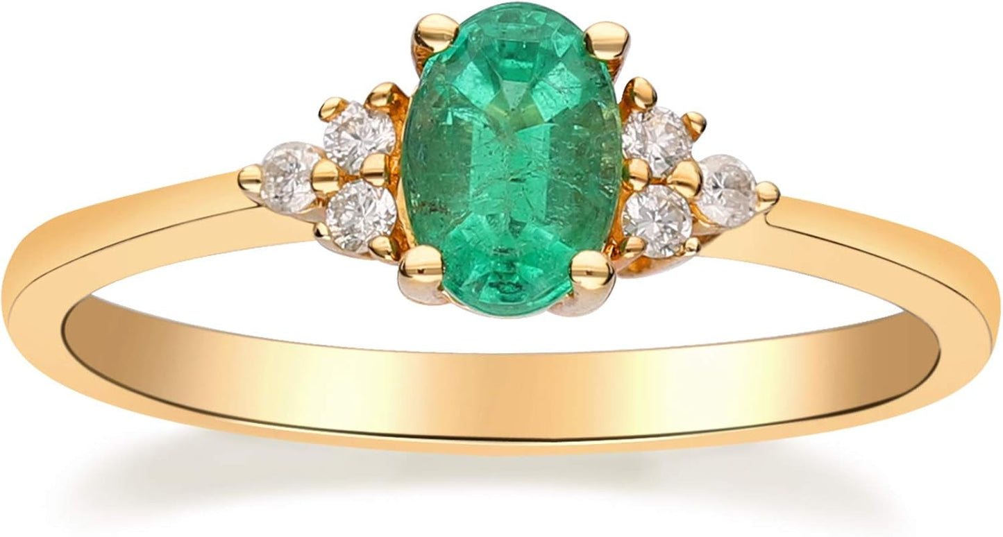 10K Yellow Gold Natural Zambian Emerald Ring with Natural Diamonds for Women | Ethically, Authentically & Organically Sourced Oval-Cut Emerald Hand-Crafted Jewelry for Her | Emerald Ring for Women. - WORLD TIME VISITS