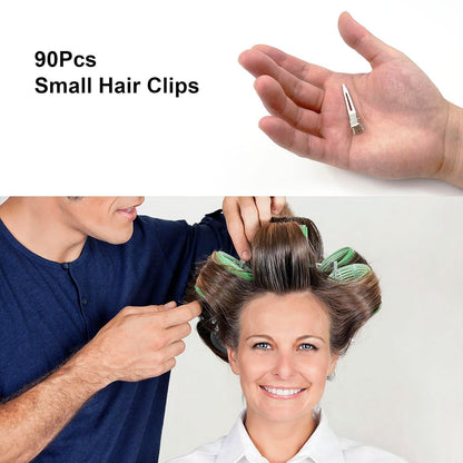 90Pcs Metal Duck Billed Hair Clips for Women Styling Sectioning, Silver Hair Pins for Long Hair, Alligator Curl Loc Clips for Thick Hair Roller, Salon, Bows DIY