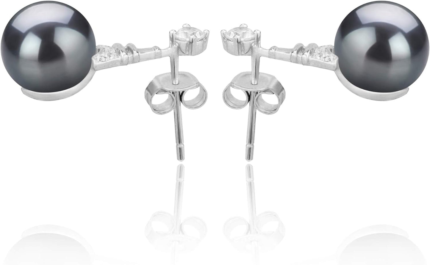 Eiffer-Tower Black 8-9Mm AAAA Quality Freshwater 925 Sterling Silver Cultured Pearl Earring Pair