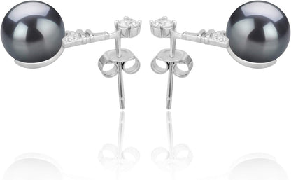 Eiffer-Tower Black 8-9Mm AAAA Quality Freshwater 925 Sterling Silver Cultured Pearl Earring Pair