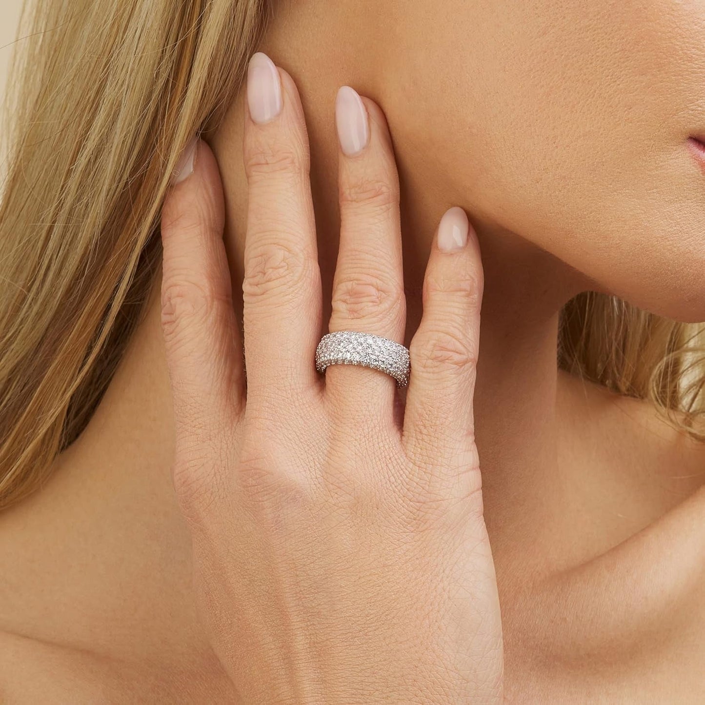 Womens Wide Eternity Ring Wedding Band 18K White Gold or Rose Gold Plated Wide Band Cubic Zirconia Eternity Band Ring - WORLD TIME VISITS