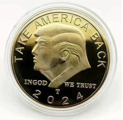 24K Gold-Plated Trump 2024 TAKE AMERICA BACK! W/Display Case Masters Coins