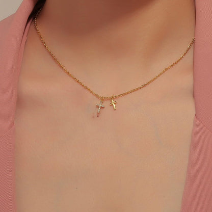 Cross Necklace for Woman,18K Gold Plated Cross Shaped Diamond Embellished Pendant Religious Necklace Christian Jewelry Chain 45 Cm/17.71 Inches