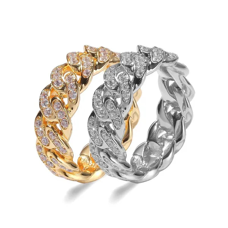 Iced Out Watch 18K Gold Diamond Miami Cuban Chain Link Choker Hip Hop Jewelry Gold Chain for Men Necklace Bracelet Ring Set