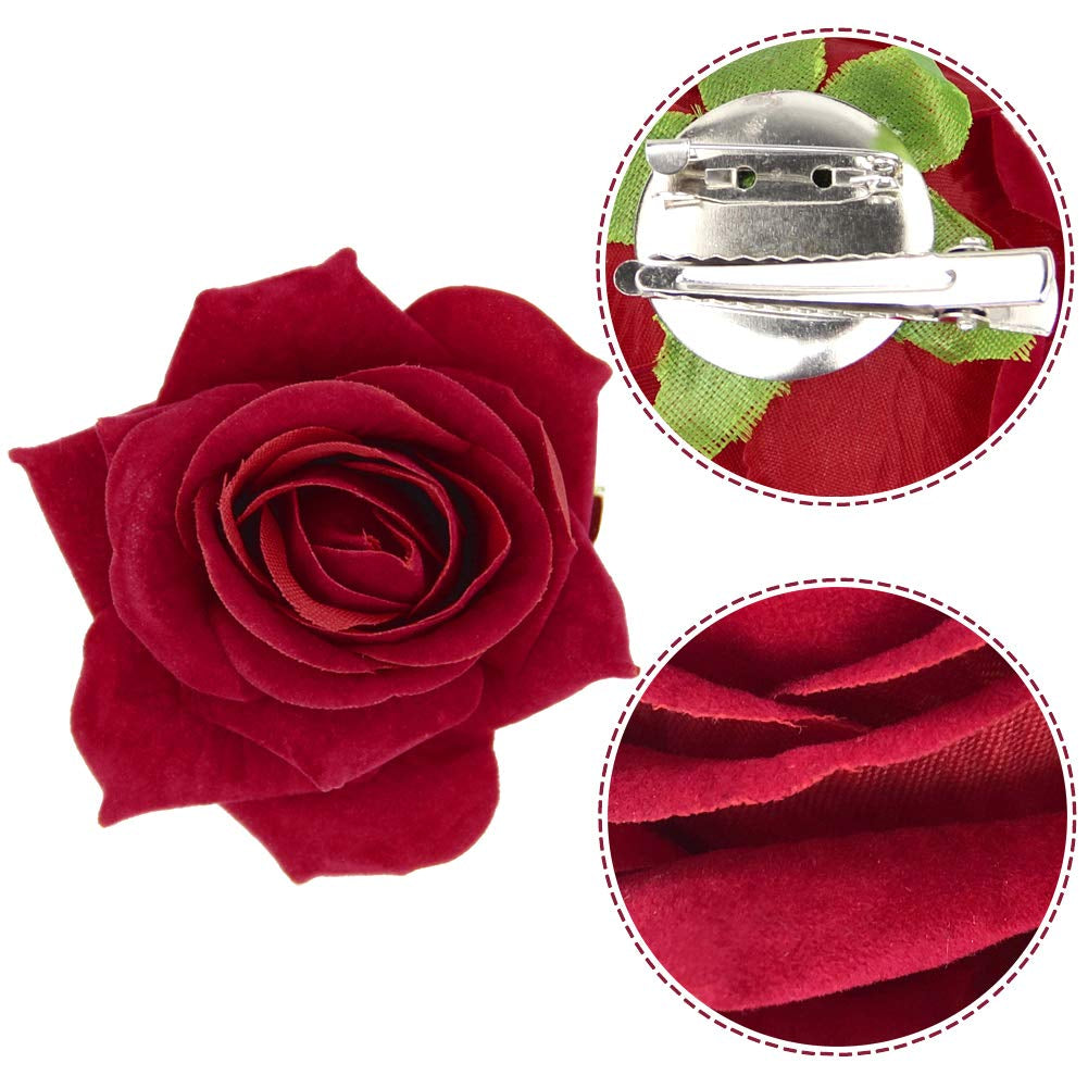 2.75" Rose Hair Clip Flower Hairpin Rose Brooch Floral Clips for Woman Girl Party Wedding Pack of 3