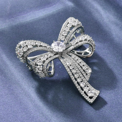 Rhinestone Bow Brooch Pin for Women Shiny CZ Crystal Pearl Dangling Ribbon Bow Knot Lapel Pins Wedding Party Dance Banquet Dress Suit Shirt Scraf Clip for Clothes Accessories Jewelry