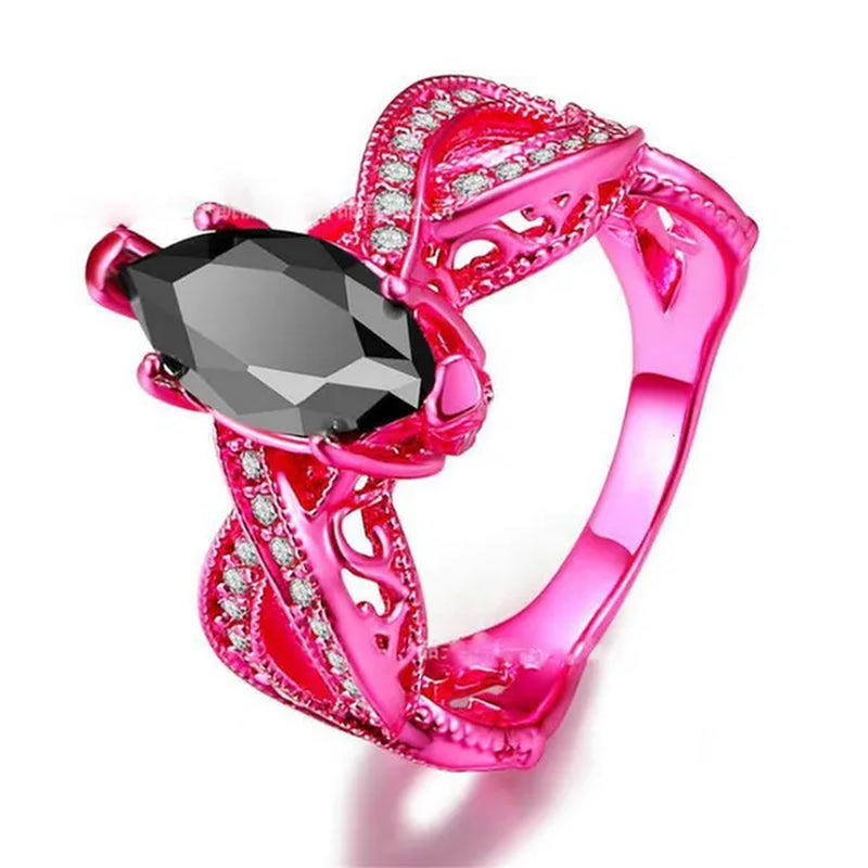 Europe and the United States Micro-Inlay Zircon Jewelry Unique Pink Gold Black Nano Horse Eye Stone Prom Ring 2017 New - WORLD TIME VISITS