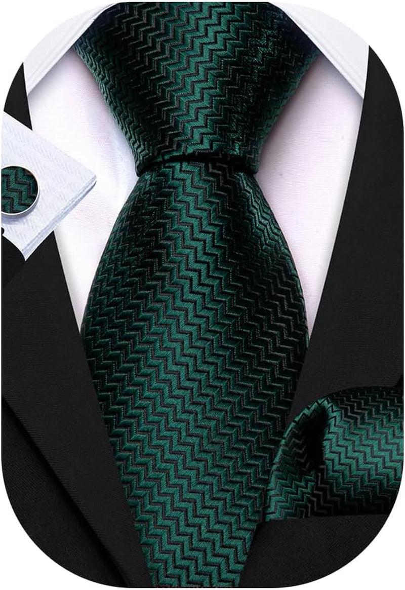 63" Mens Tie Extra Long Striped Plaid Silk Pocket Square Necktie Cufflinks Set for Wedding Business - WORLD TIME VISITS
