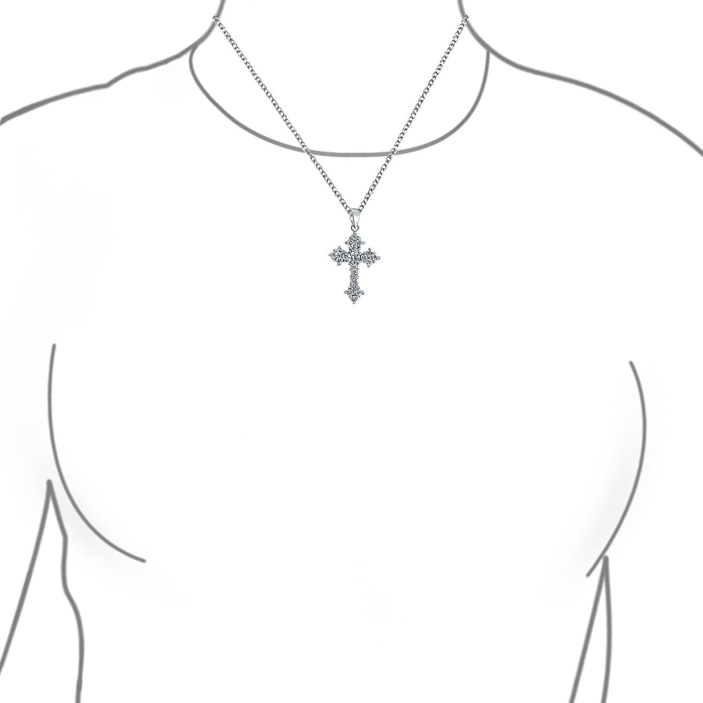 Elegant Bridal Cubic Zirconia Vintage Antique Style Migrain AAA CZ Christian Religious Cross Pendant Necklace for Women Teens .925 Sterling Silver