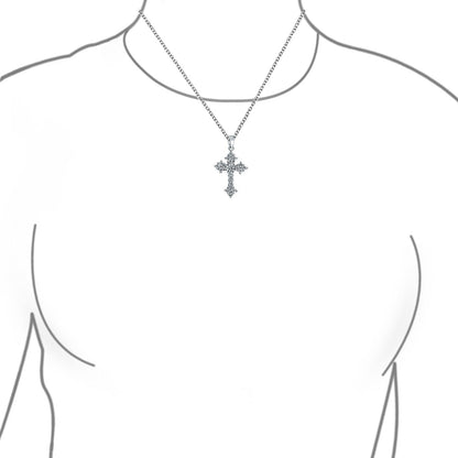 Elegant Bridal Cubic Zirconia Vintage Antique Style Migrain AAA CZ Christian Religious Cross Pendant Necklace for Women Teens .925 Sterling Silver