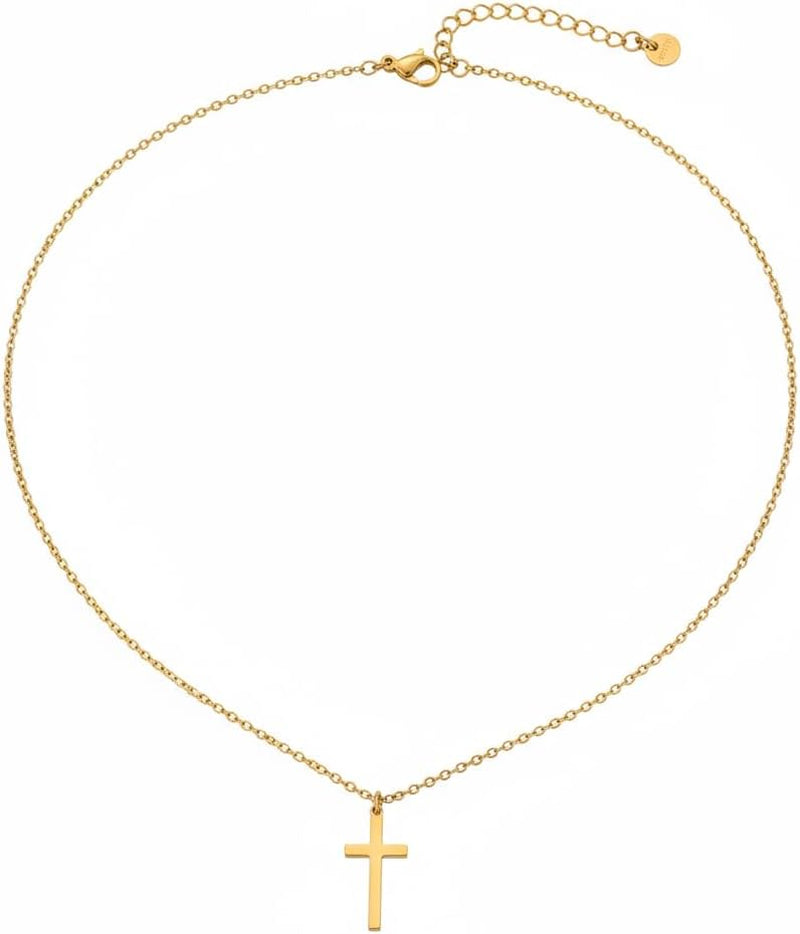 18K Gold Plated Sideways Cross Necklace for Women Stainless Steel Tiny Small Cross Pendant Necklace Dainty Simple Jewelry Christmas Gifts