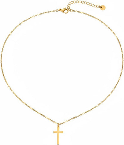 18K Gold Plated Sideways Cross Necklace for Women Stainless Steel Tiny Small Cross Pendant Necklace Dainty Simple Jewelry Christmas Gifts