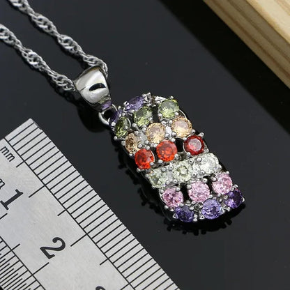 Silver 925 Gemstones Jewelry Sets for Women Ring Earrings Necklace Sapphire Ruby Amethyst Female Wedding Wholesale
