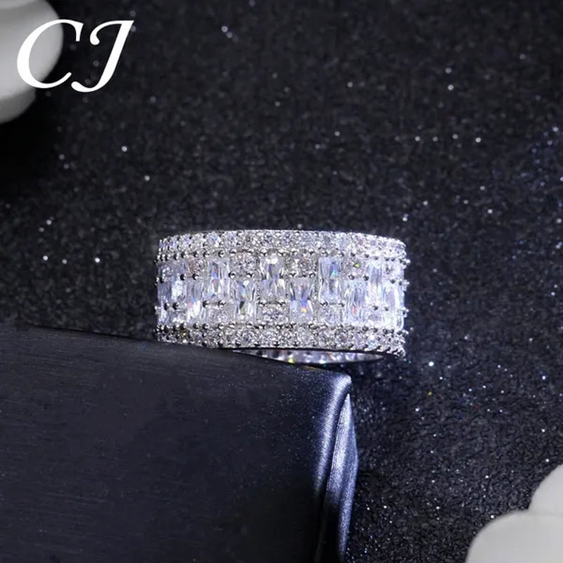 CANDICE Top Baguette Cut Clear CZ Stone Sparkling Evening Wide Ring for Women Banquet Prom Luxury Jewelry with White Gold Plating