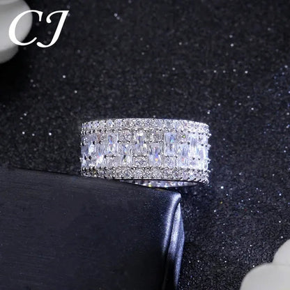 CANDICE Top Baguette Cut Clear CZ Stone Sparkling Evening Wide Ring for Women Banquet Prom Luxury Jewelry with White Gold Plating
