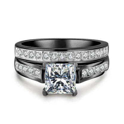 2Pcs / Set Classic Womens Fashion Gold / Silver / Black Diamond Ring Jewelry Exquisite Gold Ring Sets for Women Natural White Sapphire Rings Set Birthstone Princess Proposal Engagement Gold Ring Set Anniversary Party Romantic Bride Wedding Rings for Women