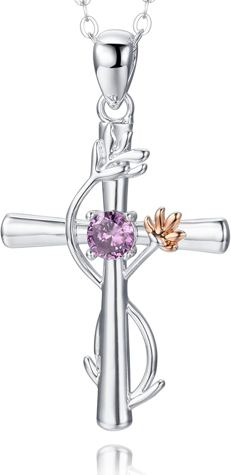 Cross Necklace for Women, Birthstone Pendant Flower Heart/Love Shape Created Gemstone, Birthday Anniversary Mothers Valentine'S Day Gifts for Her, 18 to 20 Inch - WORLD TIME VISITS