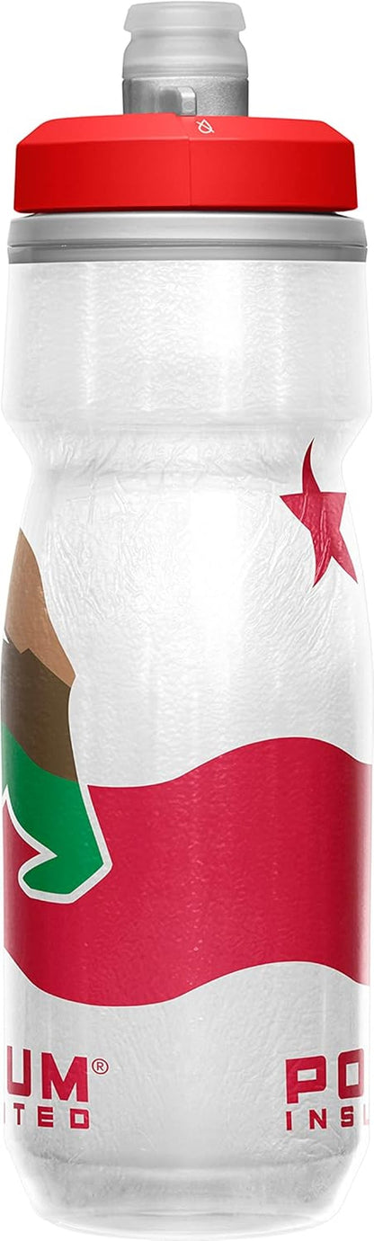 Podium Chill Insulated Bike Water Bottle - Easy Squeeze Bottle - Fits Most Bike Cages - 21Oz, California