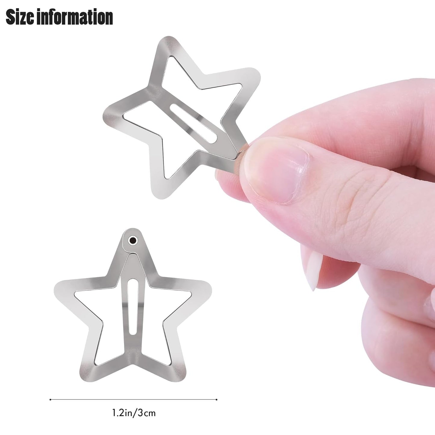 Star Hair Clips 2000S Y2K Snap Hair Barrettes Non Slip Star Hair Accessories Silver Metal Hair Clips for Girls Women -15 PCS 1.18"