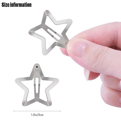 Star Hair Clips 2000S Y2K Snap Hair Barrettes Non Slip Star Hair Accessories Silver Metal Hair Clips for Girls Women -15 PCS 1.18"