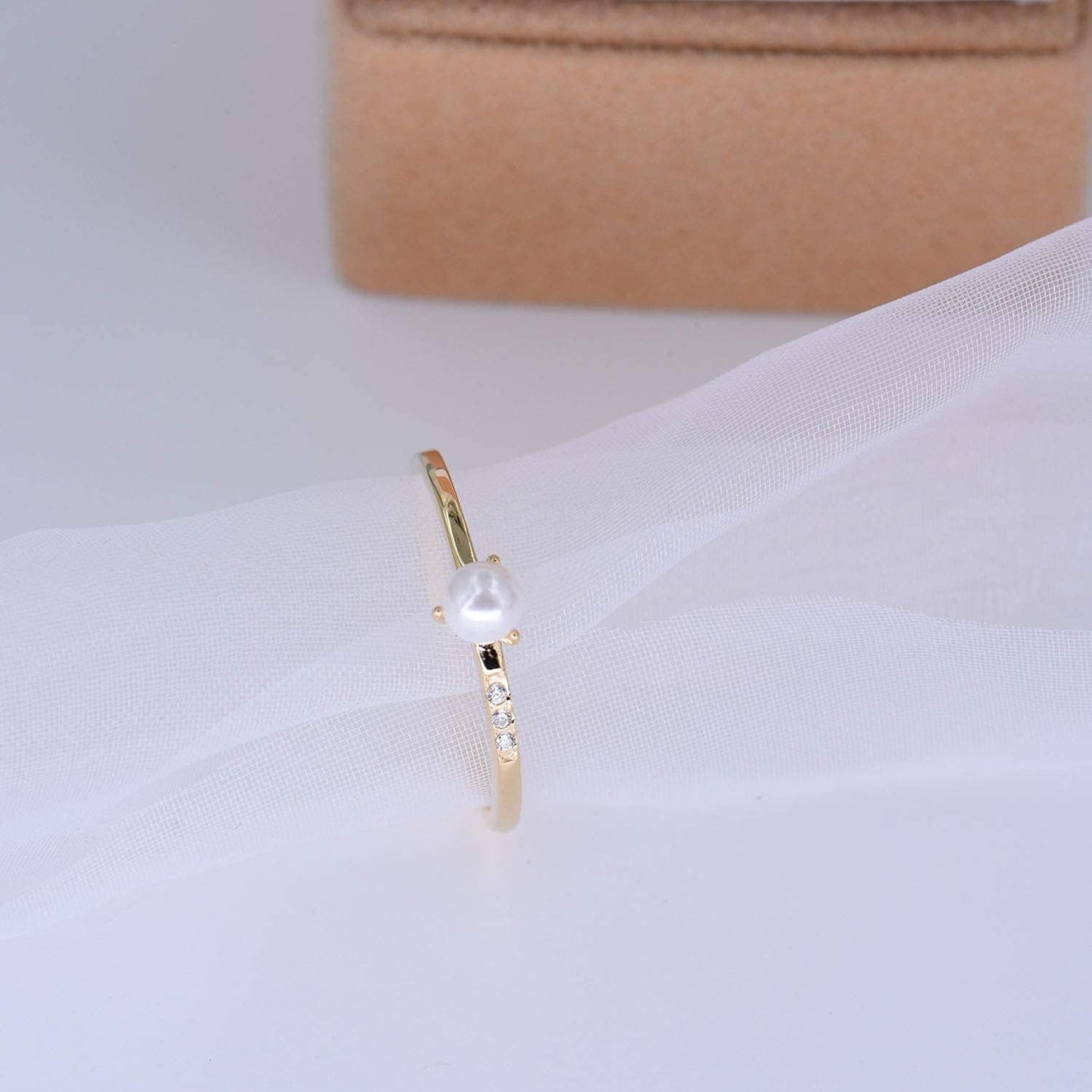 18K Gold Vermeil Delicate Tiny White Pearl Ring
