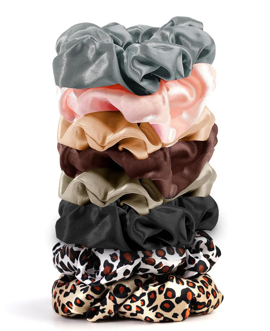 8 Pack Hair Ties Silk Scrunchies for Women Soft Satin Hair Scrunchies Elastic Hair Ties No Damage Ponytail Holders Rubber Bands Hair Accessories Gifts (Mix Color a (8 Pack)) - WORLD TIME VISITS
