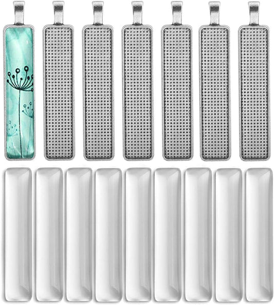 60Pcs Pendant Tray Bezel Setting Kit - 30Pcs Rectangle Cabochon Settings and 30Pcs Rectangle Clear Glass Cabochon Dome Tiles Cameo for DIY Jewelry Making Antique Silver - WORLD TIME VISITS