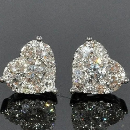 Exquisite Fashion Crystal Full Diamond Stud Earrings Love Heart Shape Cut Ear Studs 925 Sterling Silver Stud Earrings for Women Bride Wedding Engagement Jewelry Gifts