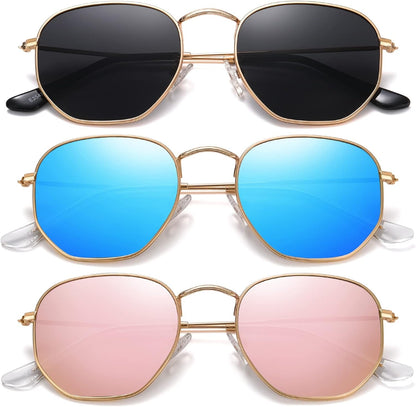 Polarized Hexagon Sunglasses for Women Men Polygon Square Sun Glasses UV400 Protection Metal Frame