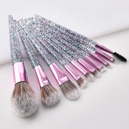 6/10PCS Professional Makeup Brush Diamond Crystal Brush Set Acrylic Handle Foundation Blush Brush Powder Mixed Eye Shadow Tool Kit