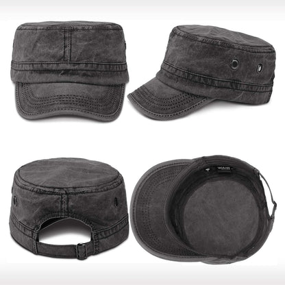 3 Pieces Cadet Army Cotton Caps Washed Military for Flat Top Caps Adjustable Military Style Hat Unisex