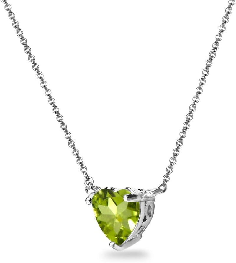 Birthstone Necklace for Women - Genuine or Synthetic Gemstone, 7Mm Heart Solitaire, Short Dainty Layered Choker, Silver