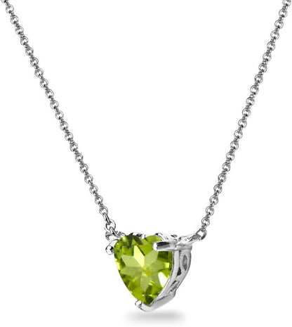 Birthstone Necklace for Women - Genuine or Synthetic Gemstone, 7Mm Heart Solitaire, Short Dainty Layered Choker, Silver