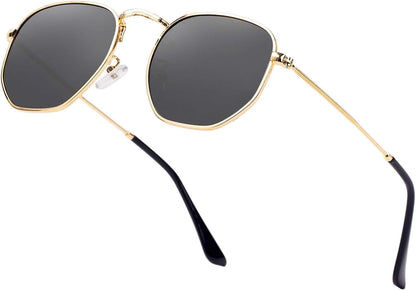 Hipster Hexagonal Polarized Sunglasses Men Women Geometric Square Small Vintage Metal Frame Retro Shade Glasses