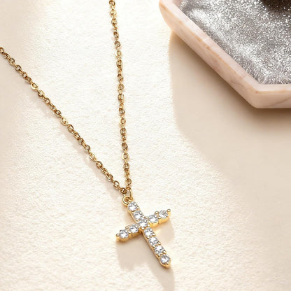 Crown Cross Necklace for Women, 14K Gold Silver Cubic Zirconia Crown Cross Necklace, Diamond Gold Silver Cross Necklaces, Dainty Cross Faith Simple Trendy Charm Jewelry Gift for Women