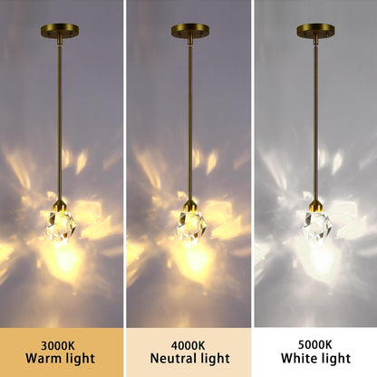 Gold Crystal Pendant Light Small Hanging Pendant Light Fixtures 8W LED Light 3 Color Temperature Adjustable 3000K-5000K-4000K Mini Single Modern Chandelier for Kitchen Island Bathroom