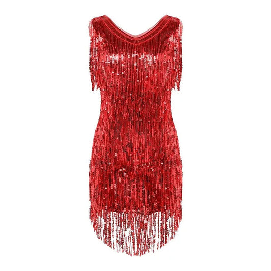 Women'S Gowns V Neck Sparkling Sequin Tassels Rhythm Ballroom Salsa Samba Rumba Tango Latin Dance Dress - WORLD TIME VISITS
