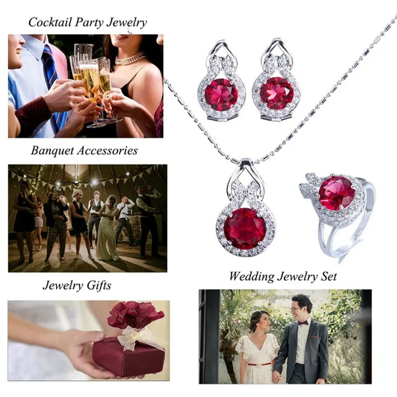 CANDICE Fashion Party Jewelry Set Sterling Silver Round Cut Blue Crystal Pendant Necklace Earrings Ring Set For Lady