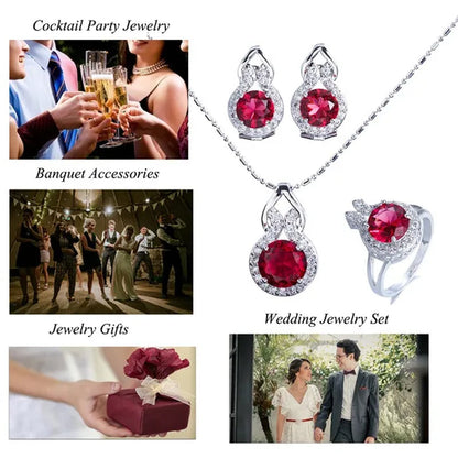 CANDICE Fashion Party Jewelry Set Sterling Silver Round Cut Blue Crystal Pendant Necklace Earrings Ring Set For Lady