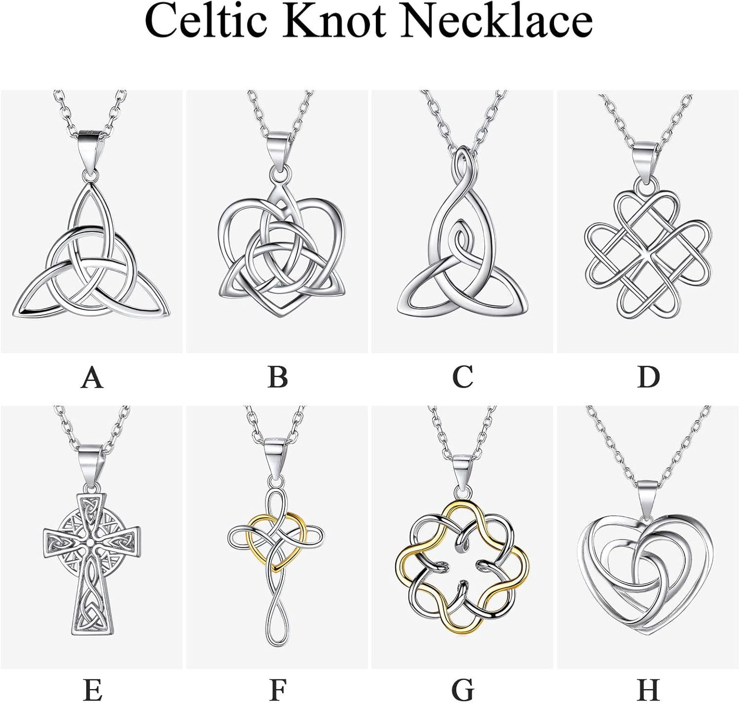925 Sterling Silver Good Luck Irish Celtic Knot Necklaces Vintage Triangle/Cross/Round Pendant Necklaces Gift for Women