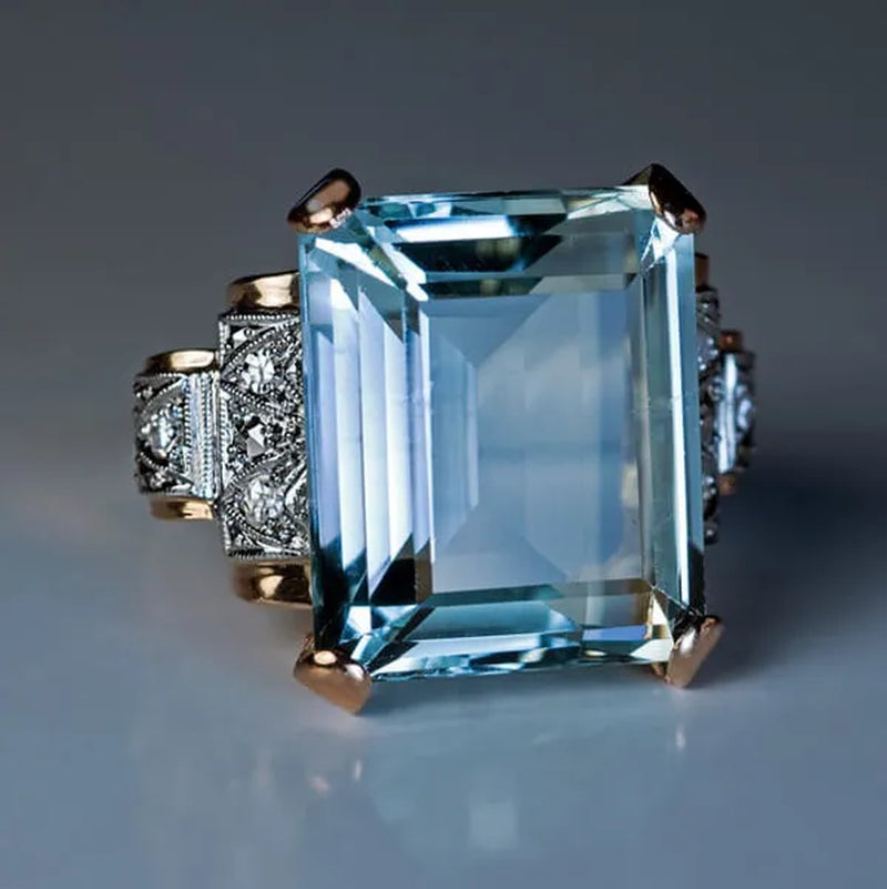 Classic Luxury Fashion Blue Gemstone Square Cut Gold Princess Elgant Lady Finger Ring Engagement Ring for Women Party Fine Jewelry Gift - WORLD TIME VISITS