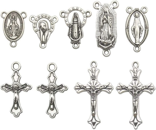100G (60Pcs) Antique Silver Cross Jesus Maria Our Lady Miraculous Centerpiece Crucifix Medal Charms Pendants for Crafting, Jewelry Findings Making Accessory for DIY Rosary Necklace Bracelet (M154) - WORLD TIME VISITS