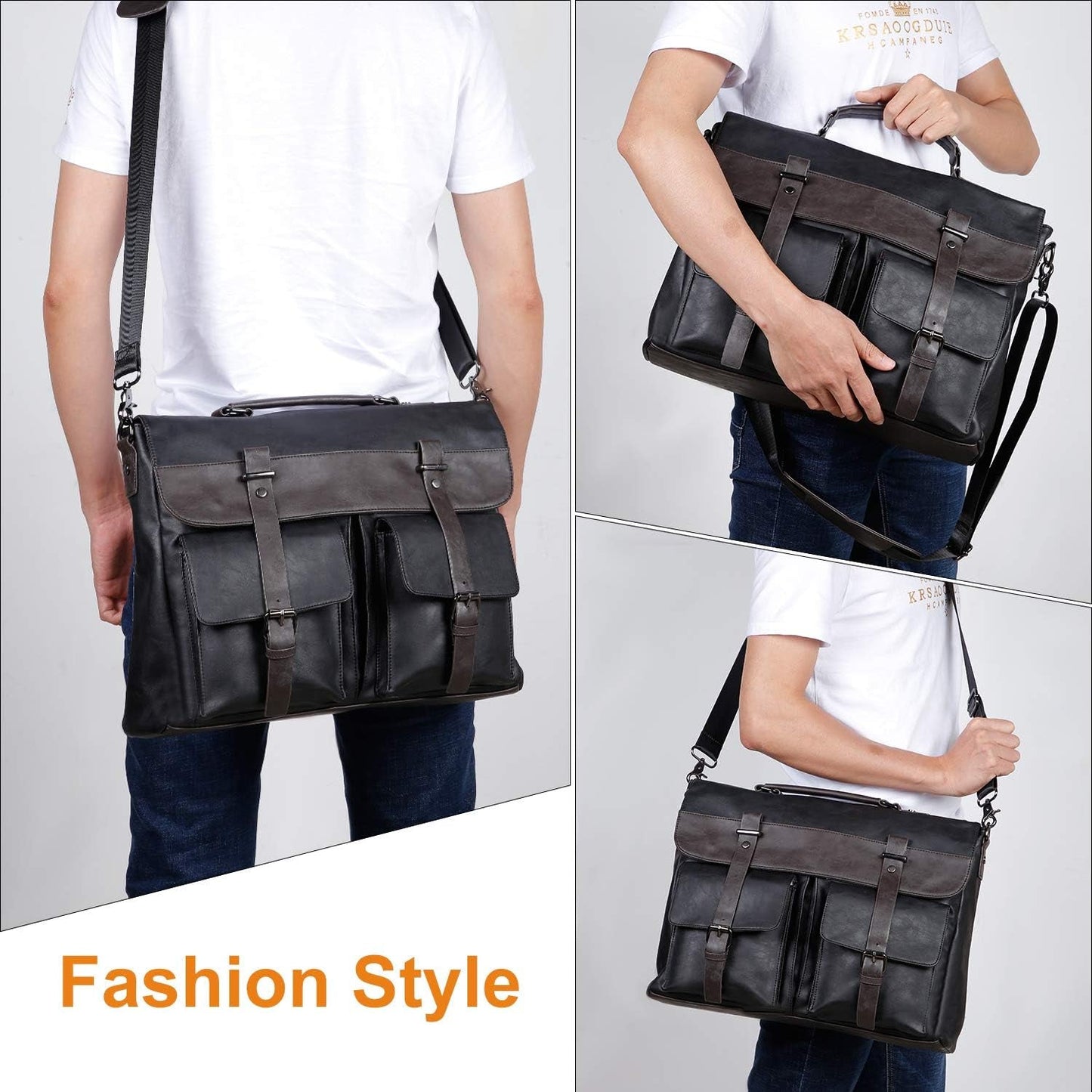 Leather Messenger Bag for Men, 15.6 Inch Vintage Laptop Bag Briefcase Satchel