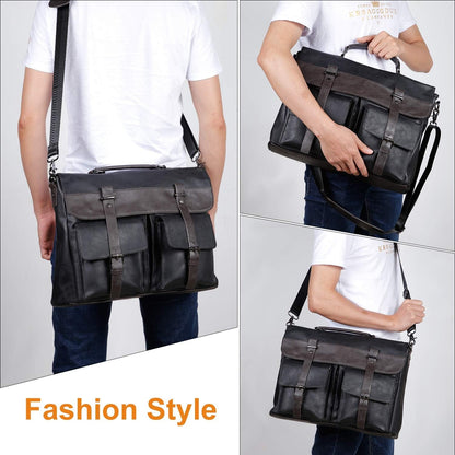Leather Messenger Bag for Men, 15.6 Inch Vintage Laptop Bag Briefcase Satchel